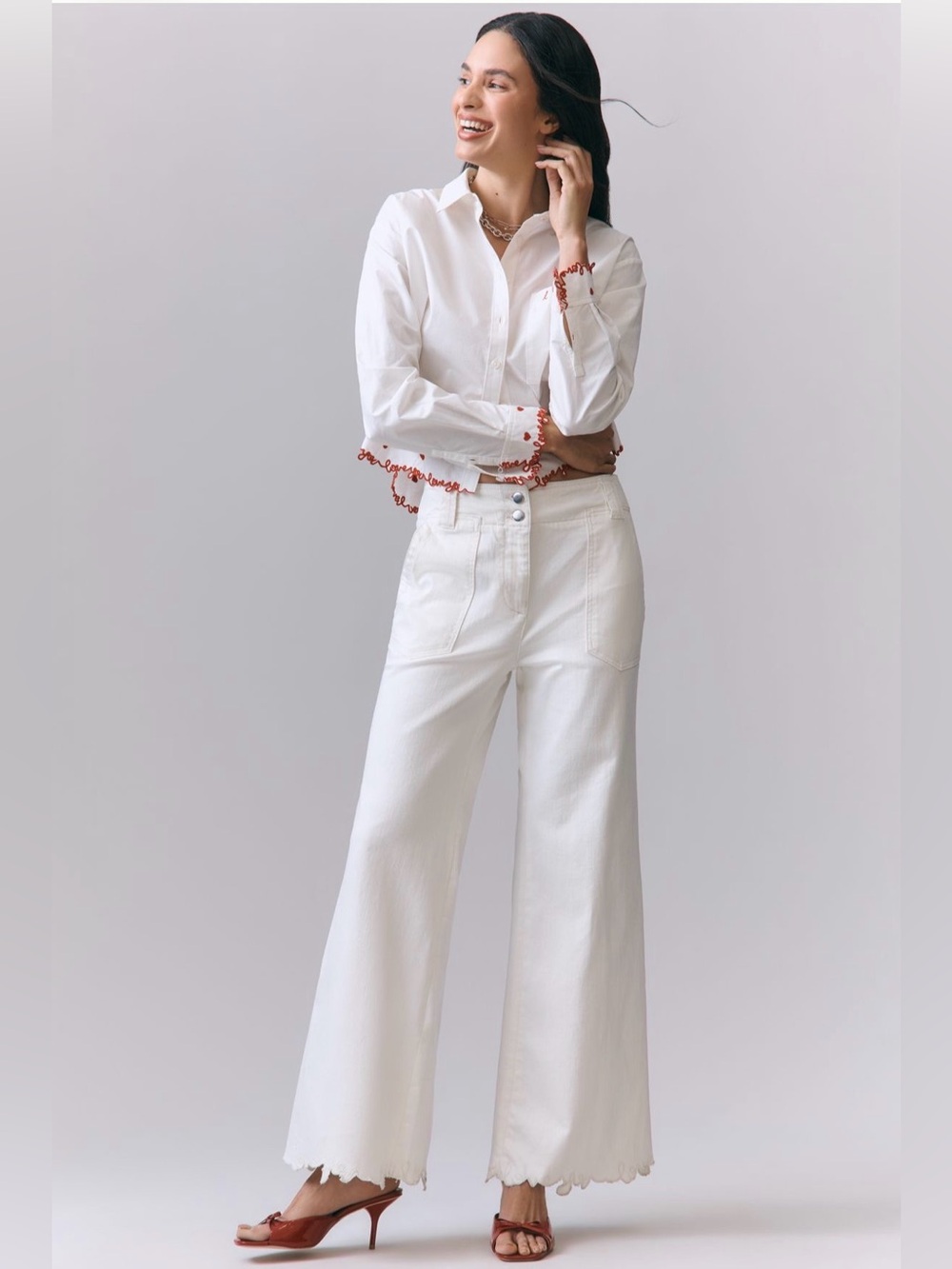 Anthropologie Maeve Naomi Embroidered High-Rise Crop Wide-Leg Jeans